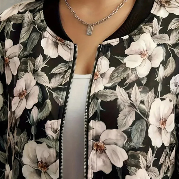 Bloomchic Floral Print Patchwork Zipper Jacket XL us 14 - Picture 3 of 6